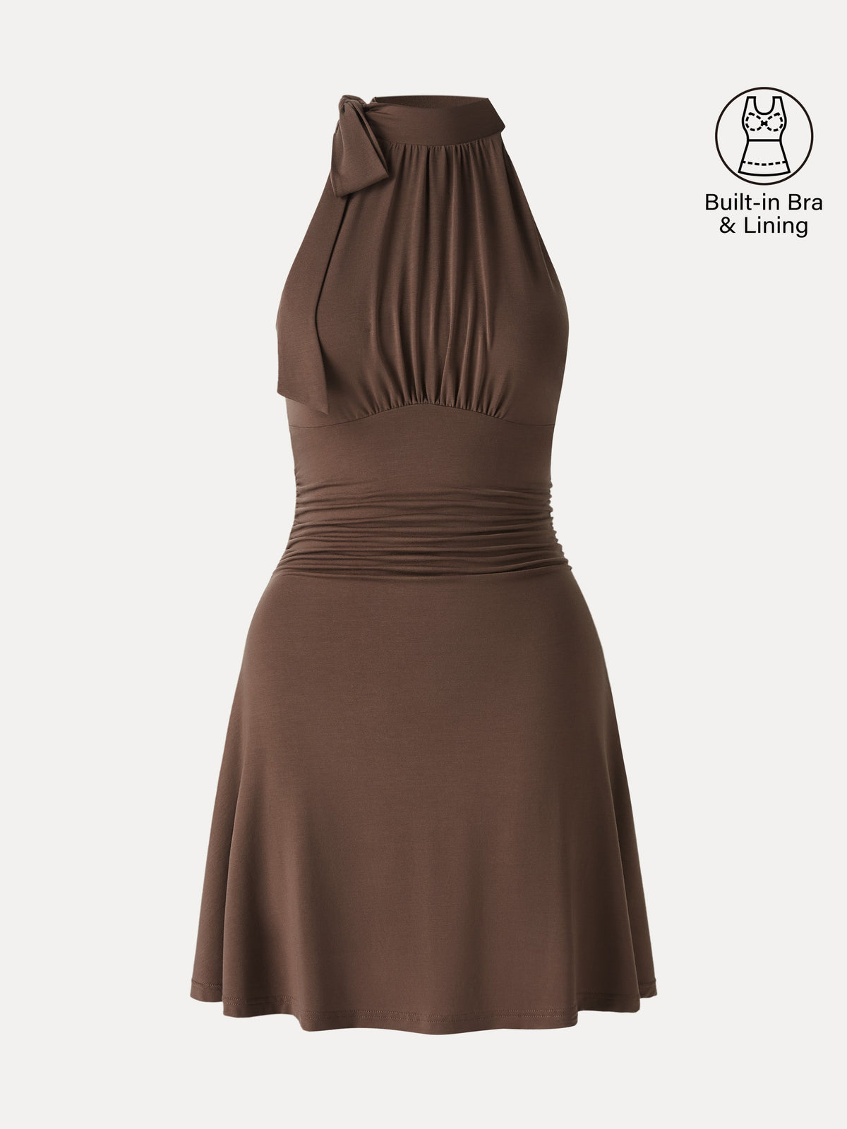 Vestido brami mini de cuello alto con lazo y fruncido