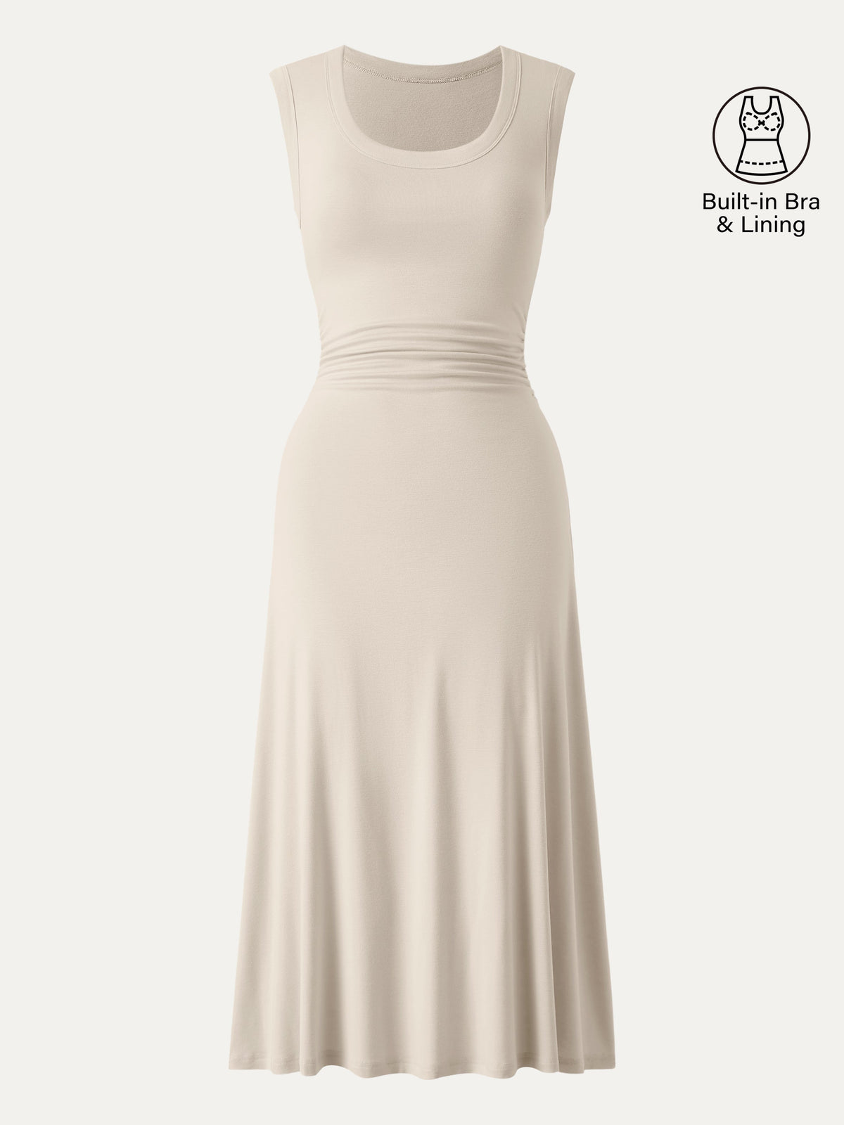 Vestido midi brami de escote redondo con fruncido lateral