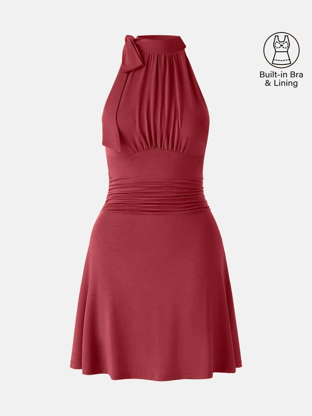 Vestido brami mini de cuello alto con lazo y fruncido