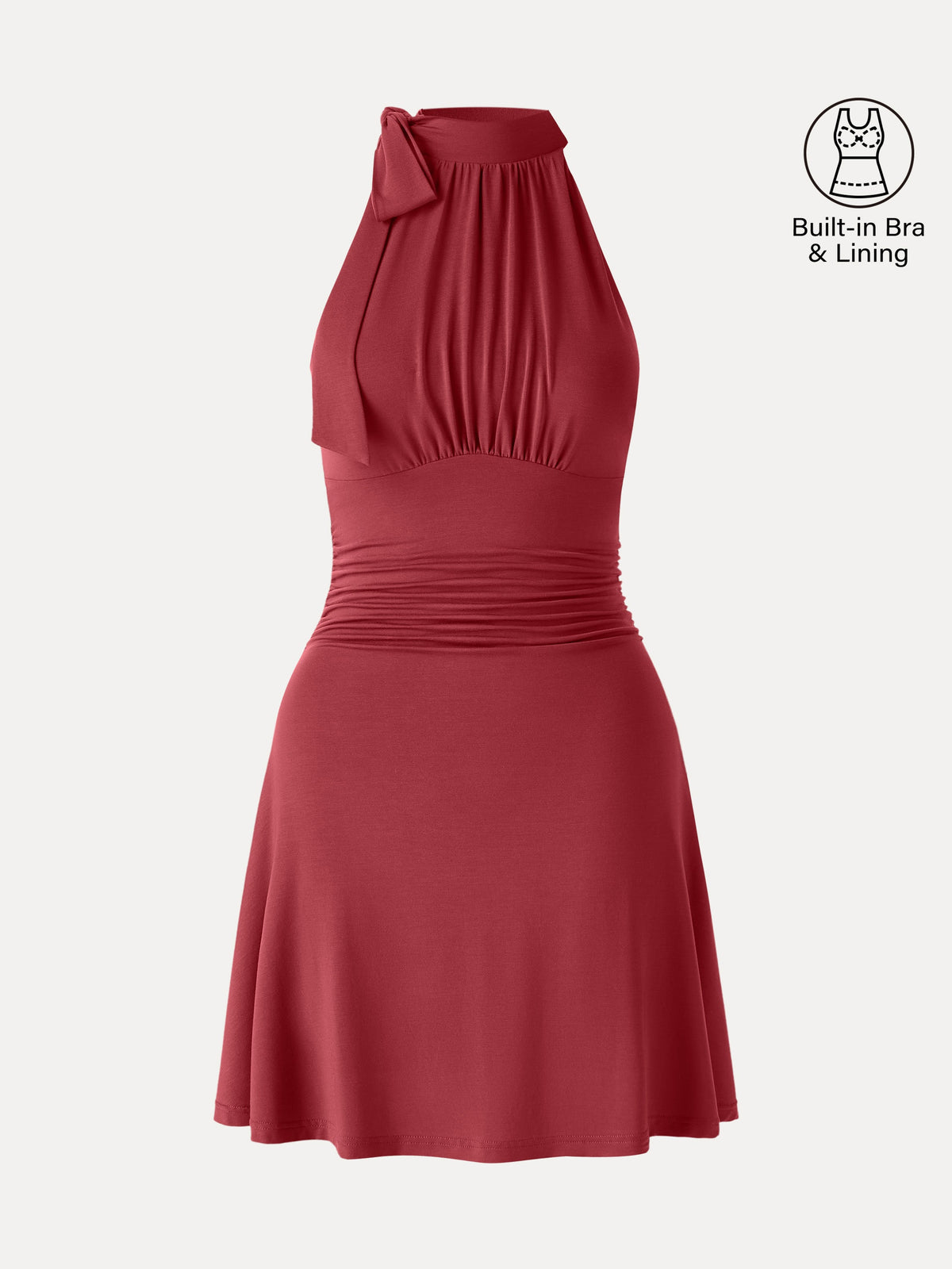 Vestido brami mini de cuello alto con lazo y fruncido