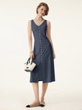 Vestido midi chaleco de cuello en V con botones, multiusos