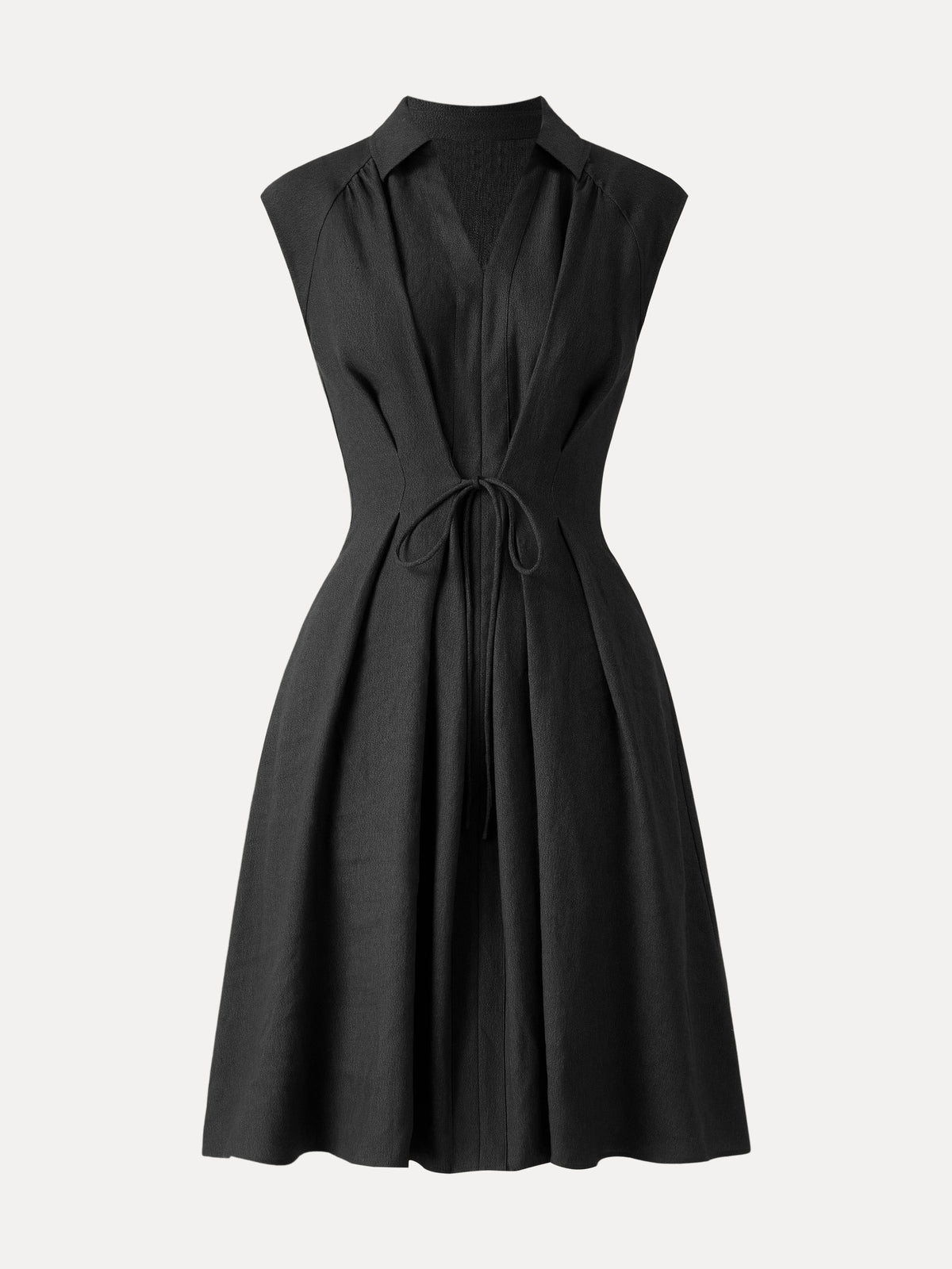 Vestido midi de cuello en V con cordón ajustable en la cintura