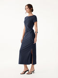 Vestido midi con lazo lateral en la cintura y abertura
