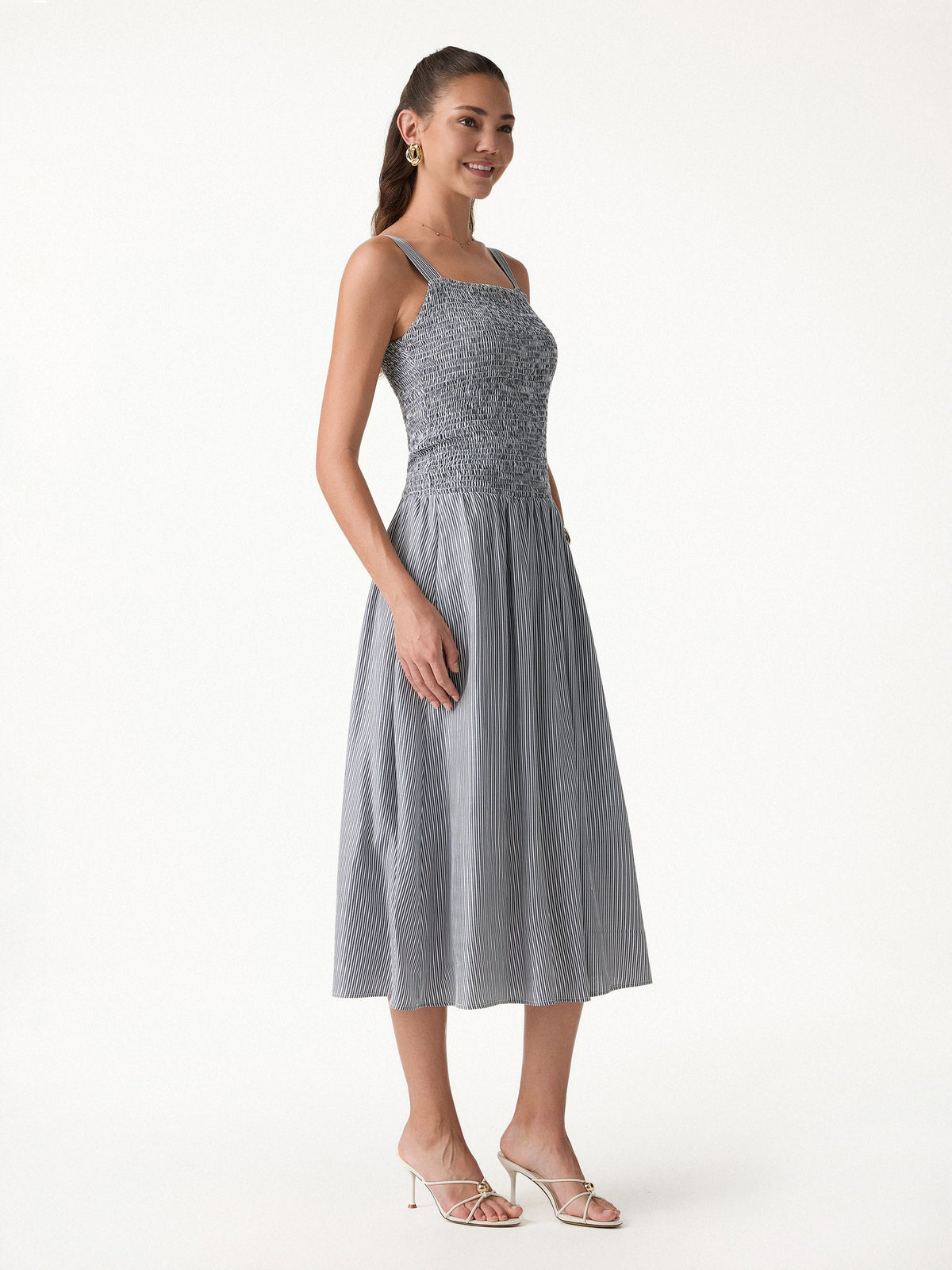 Vestido midi brami de popelín a rayas con espalda abierta