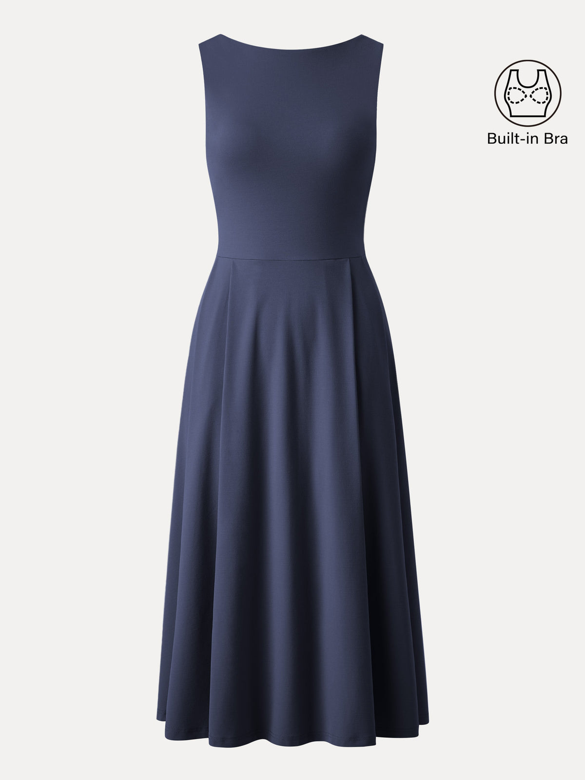Vestido midi brami de cuello barco en punto de bambú