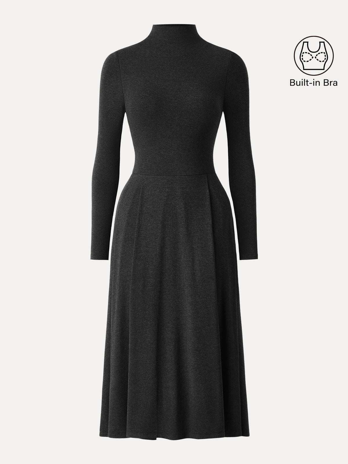 Vestido brami midi de cuello alto plisado con bolsillos