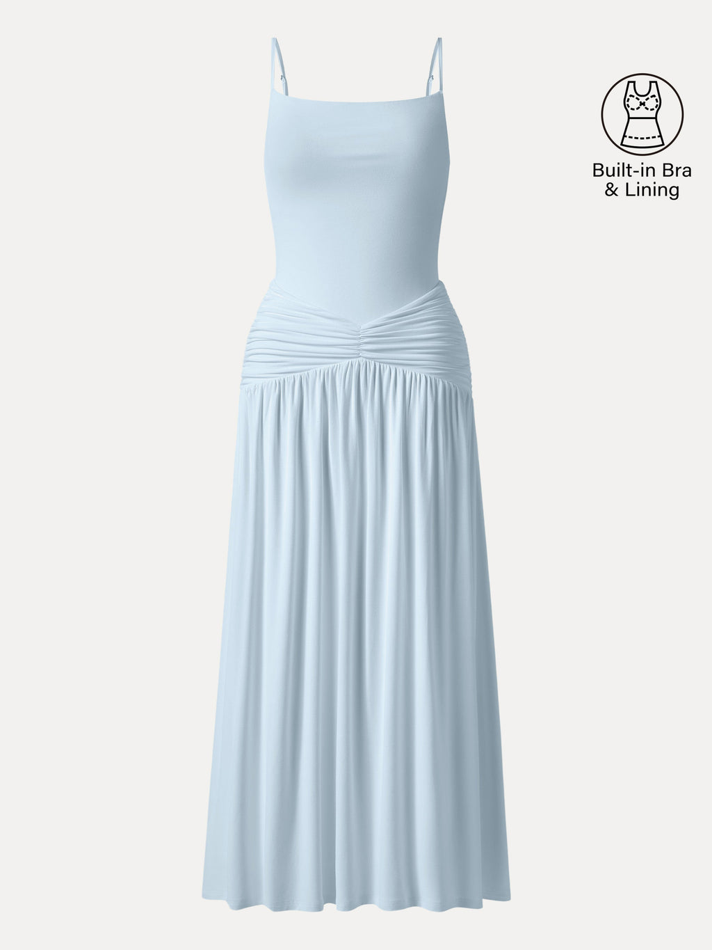 Vestido brami maxi fruncido de tirantes finos, no transparente