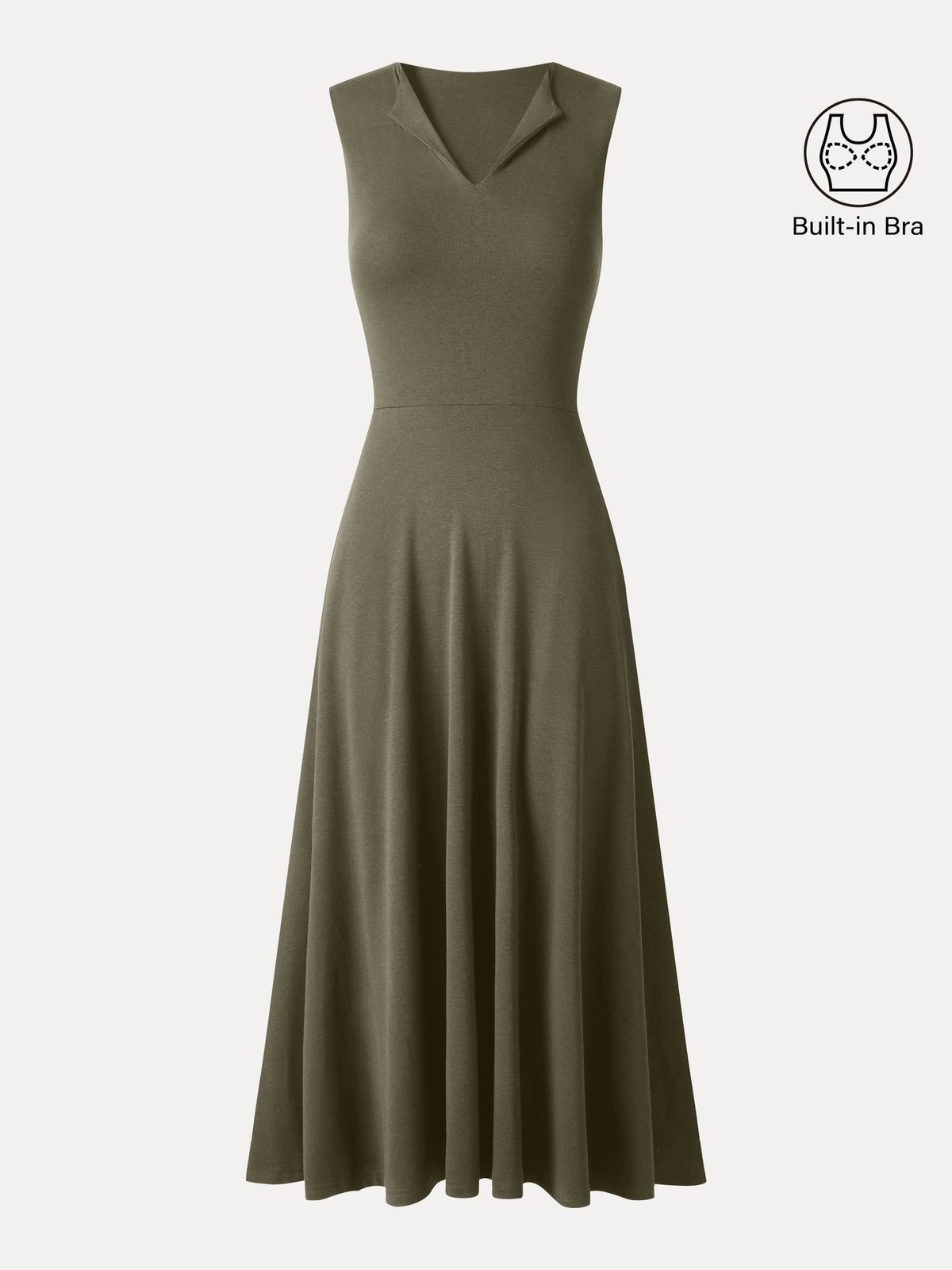 Vestido midi brami acanalado de cuello en V y línea A