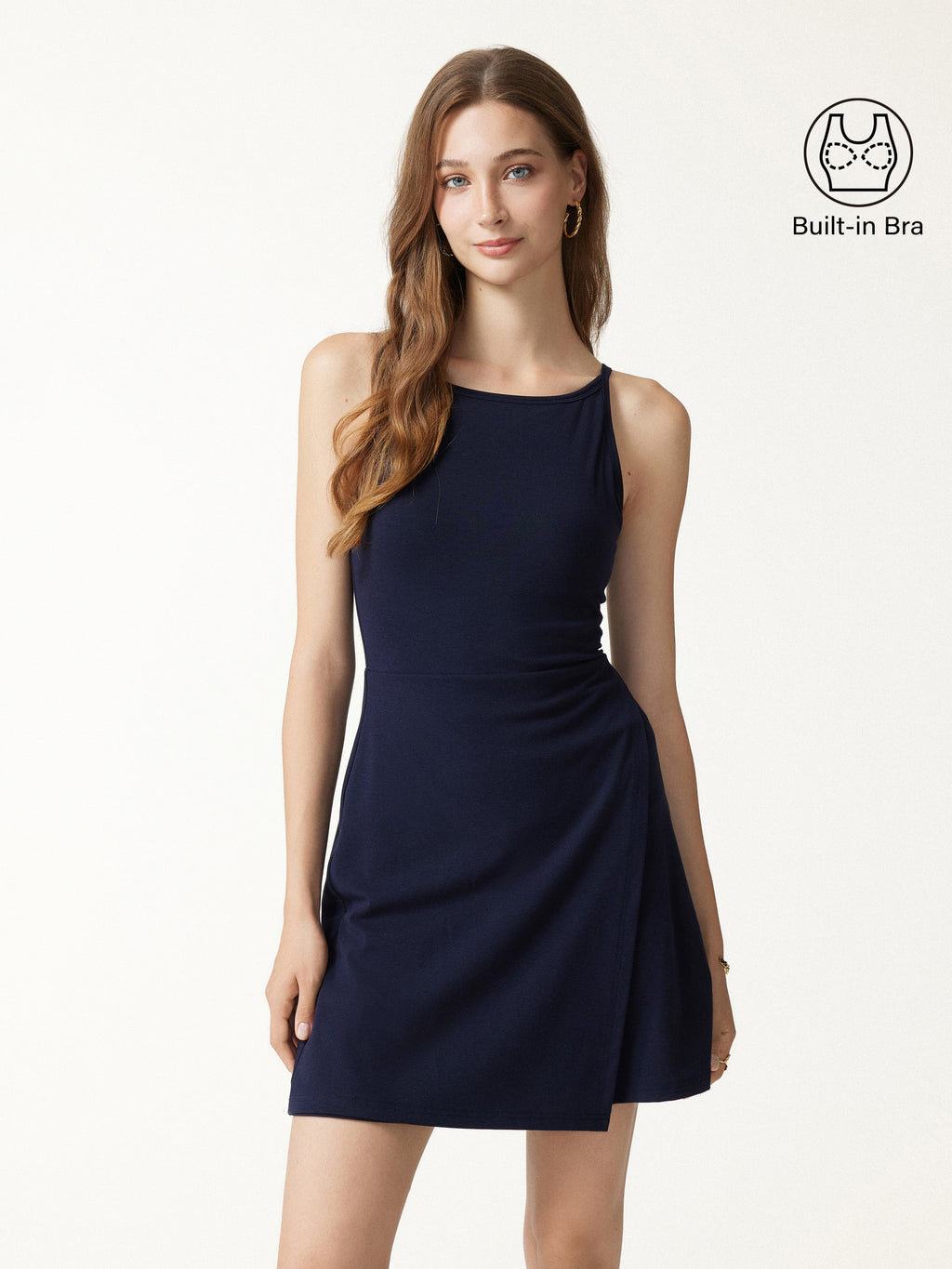 Vestido corto brami cruzado de cuello barco