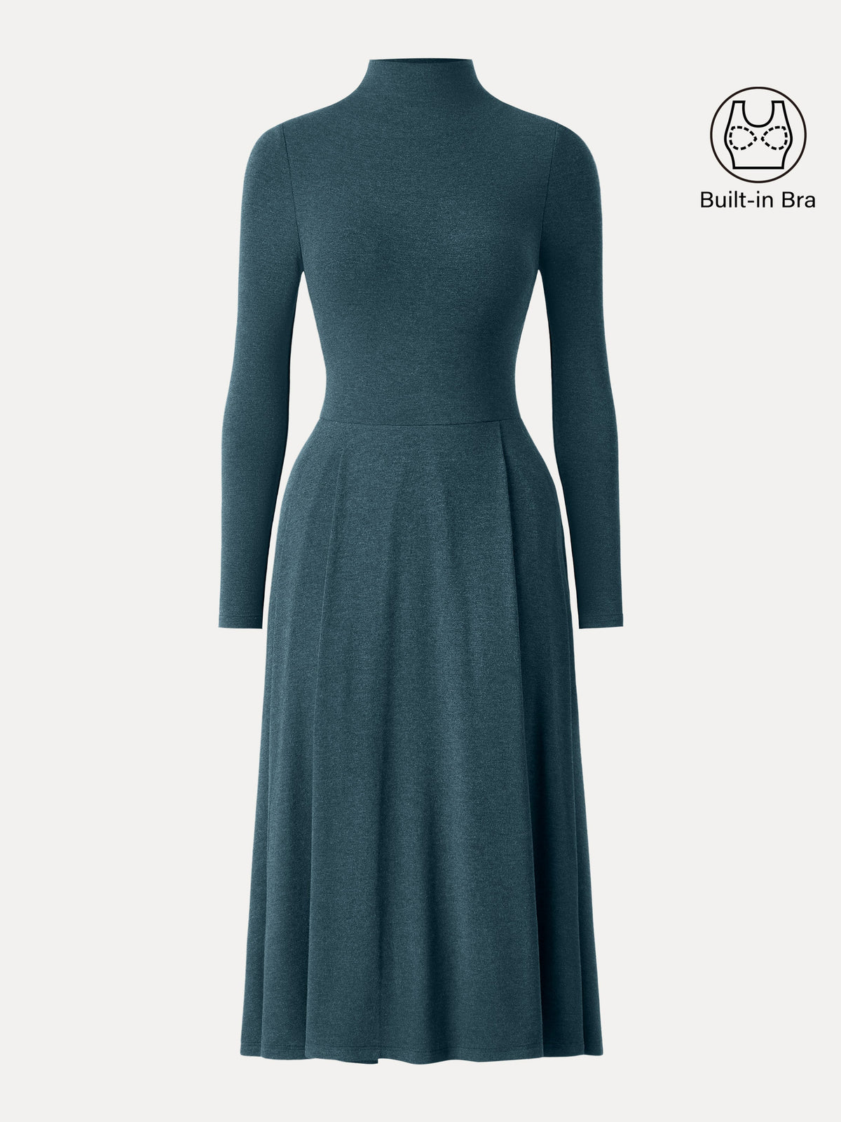Vestido brami midi de cuello alto plisado con bolsillos
