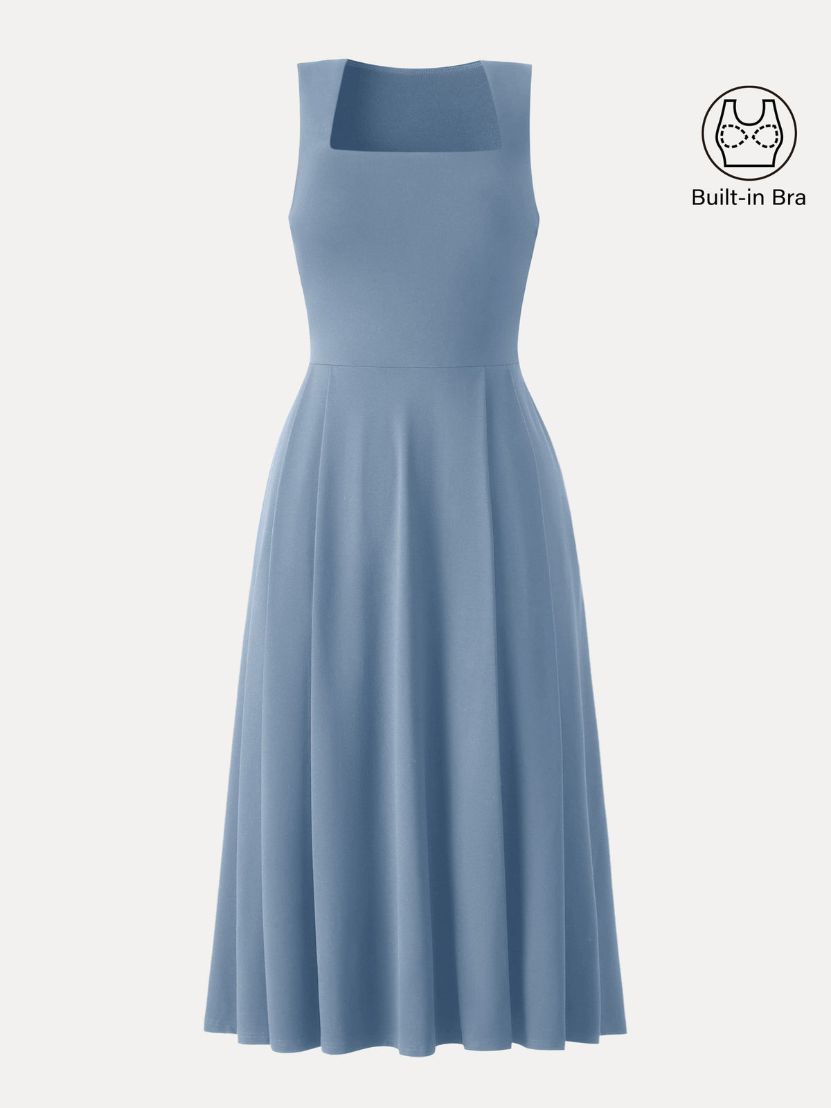 Vestido midi negro brami de cuello cuadrado