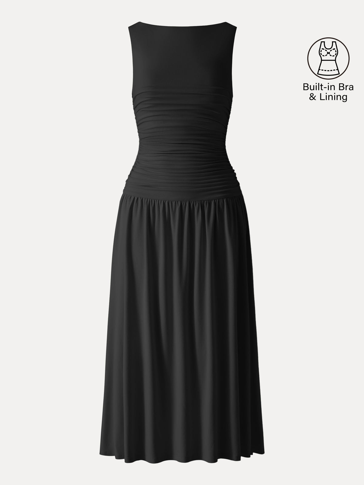 Vestido brami midi de cuello barco fruncido