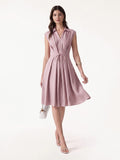 Vestido midi de cuello en V con cordón ajustable en la cintura