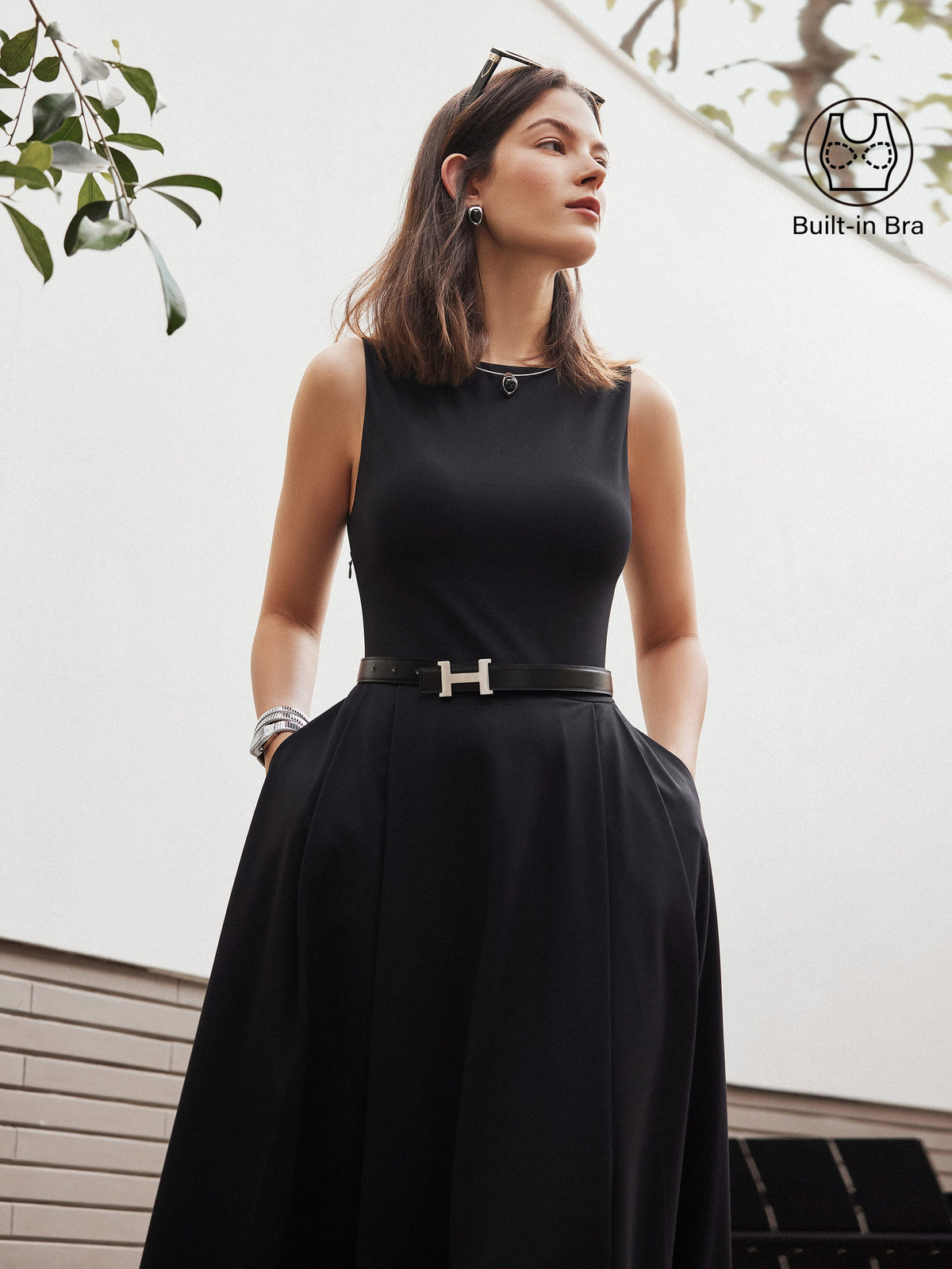 Vestido midi brami de cuello barco en punto de bambú