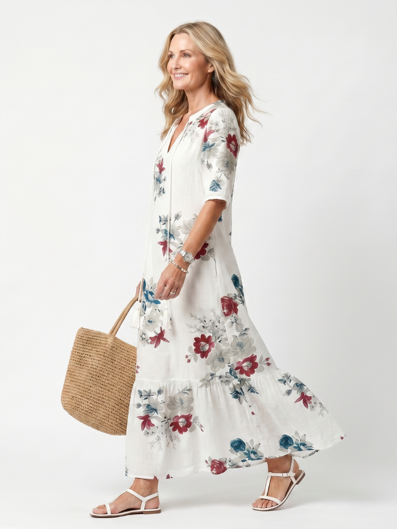 Vestido midi Maeva floral con lazos de borlas
