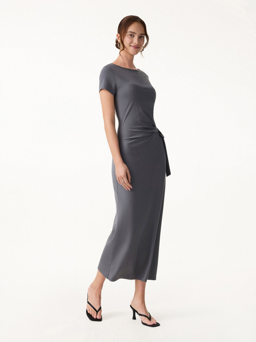 Vestido midi con lazo lateral en la cintura y abertura