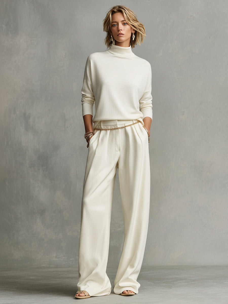 Pantalón ancho crema con presillas para cinturón