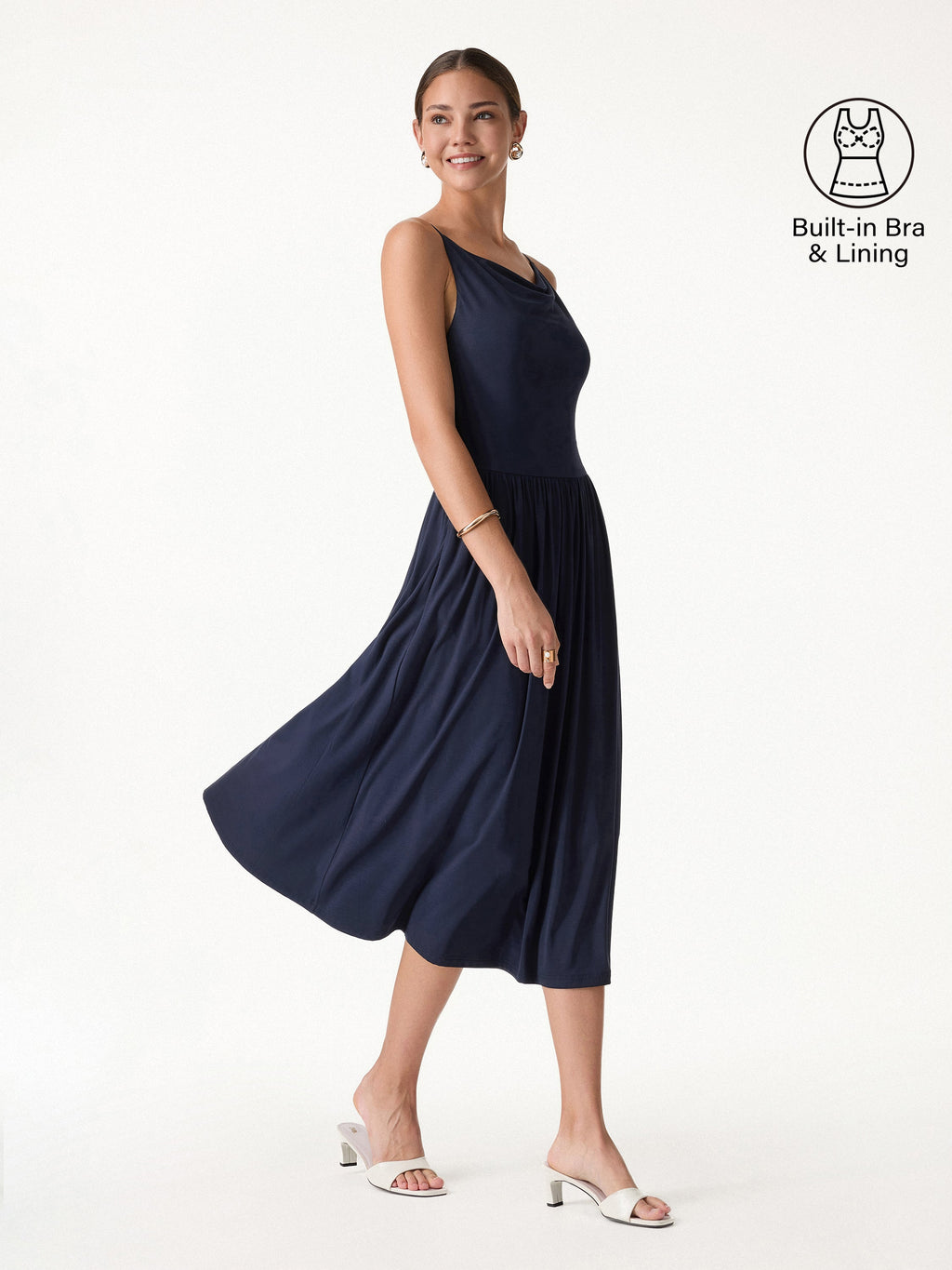 Vestido brami midi de cuello drapeado y espalda abierta
