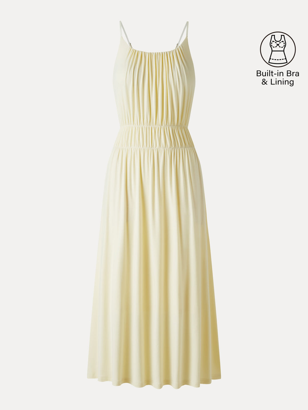 Vestido brami midi de cuello en U fruncido con tirantes finos y bolsillos