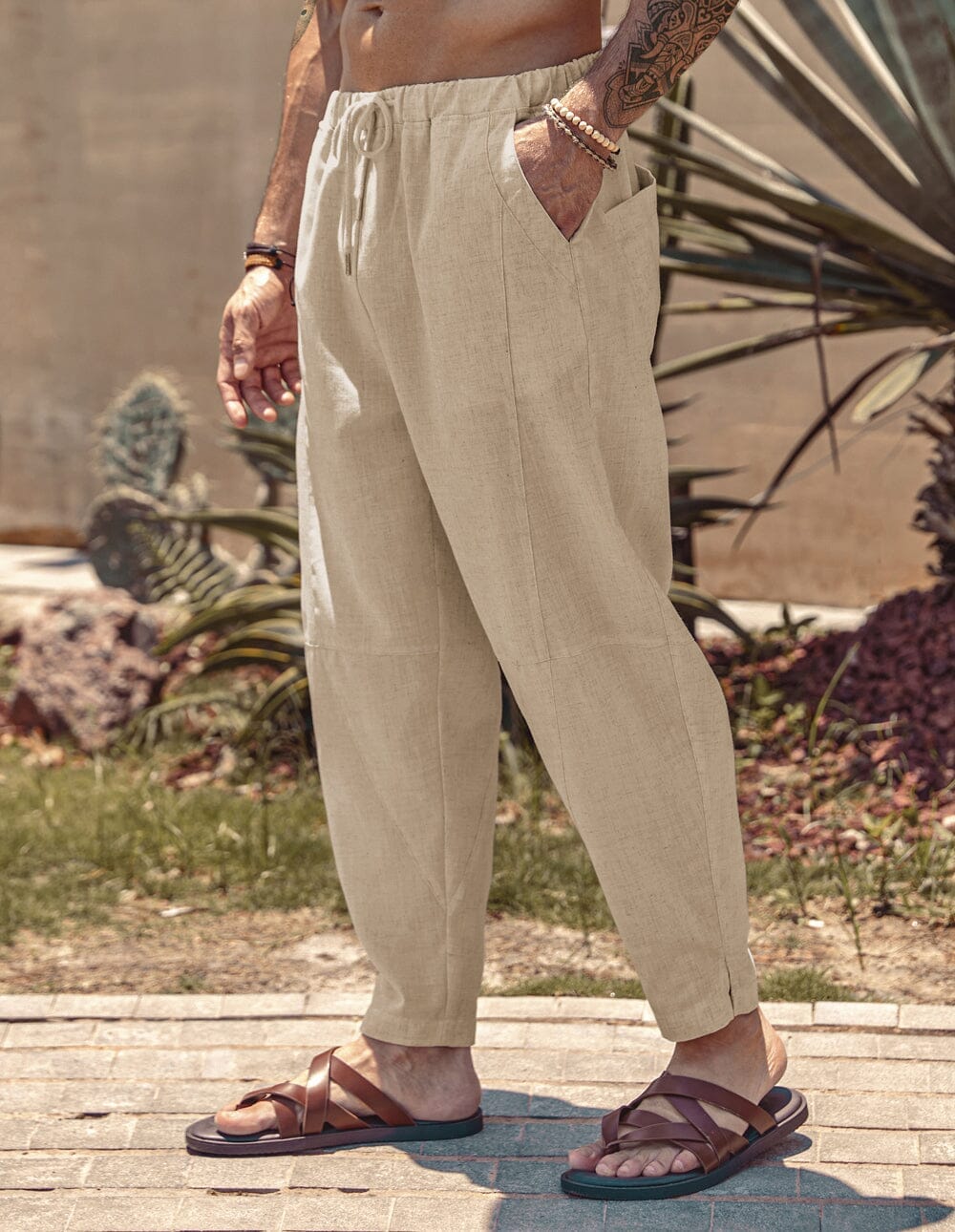 Pantalón harem holgado estilo playa