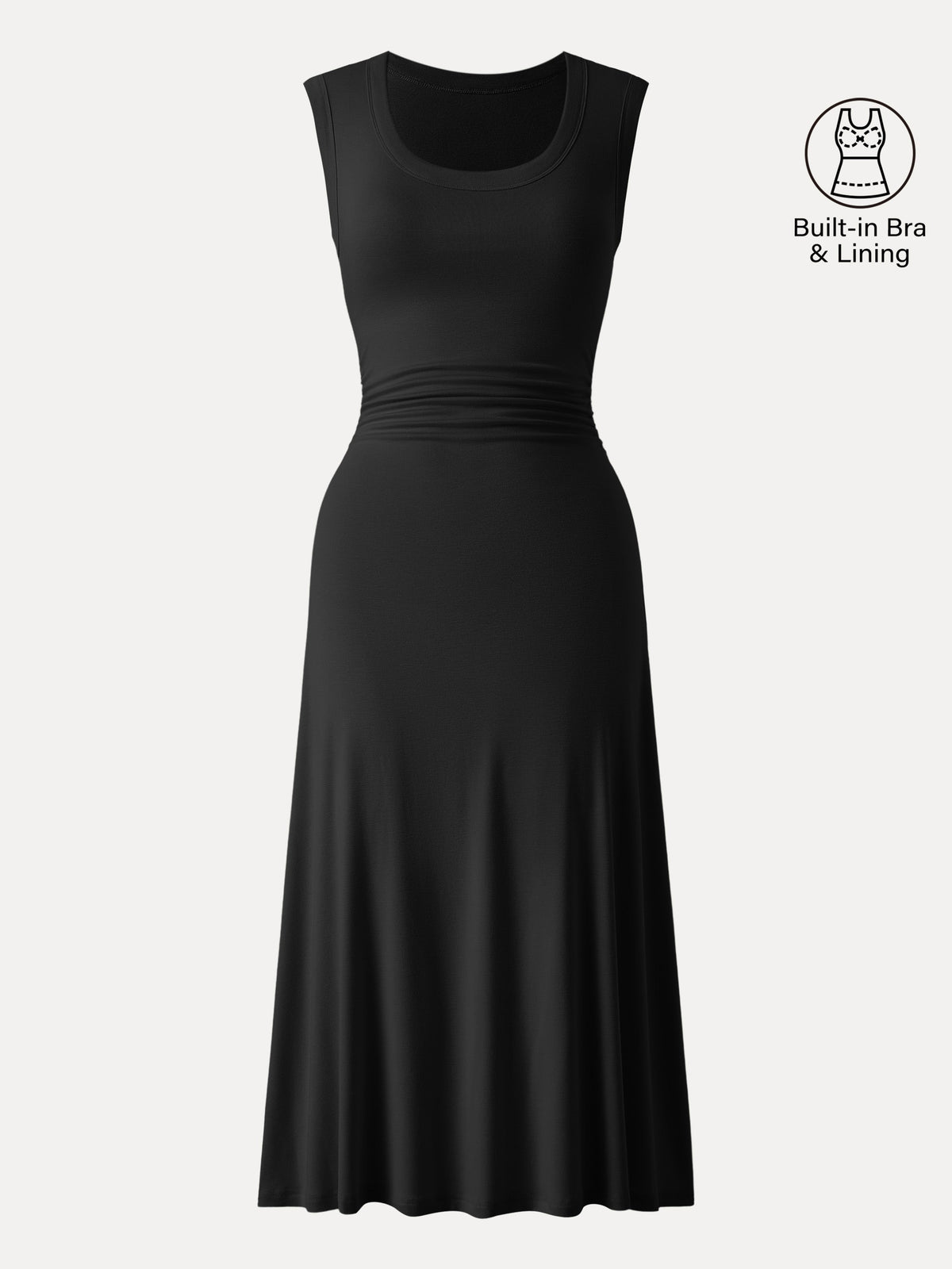 Vestido midi brami de escote redondo con fruncido lateral
