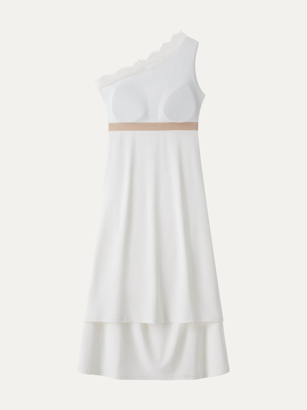 Vestido brami midi de un hombro con fruncido y ribete de encaje