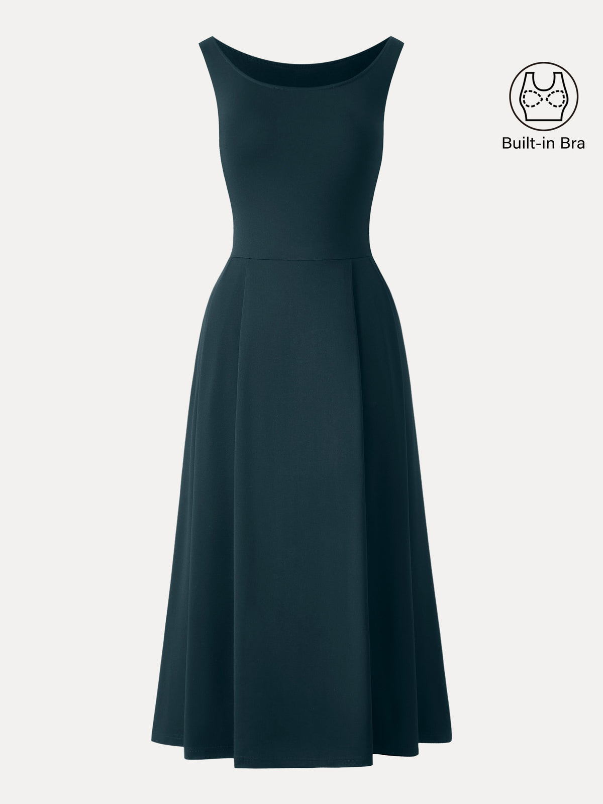 Vestido brami midi de cuello barco con bolsillos
