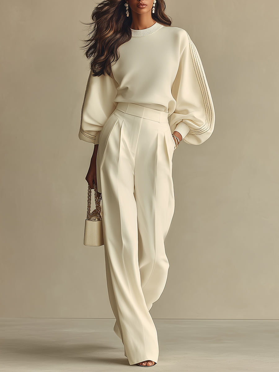 Pantalón ancho blanco roto de talle alto