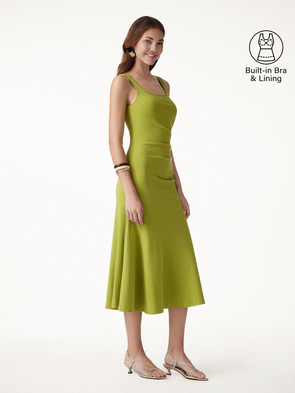 Vestido midi brami de cuello cuadrado con espalda baja