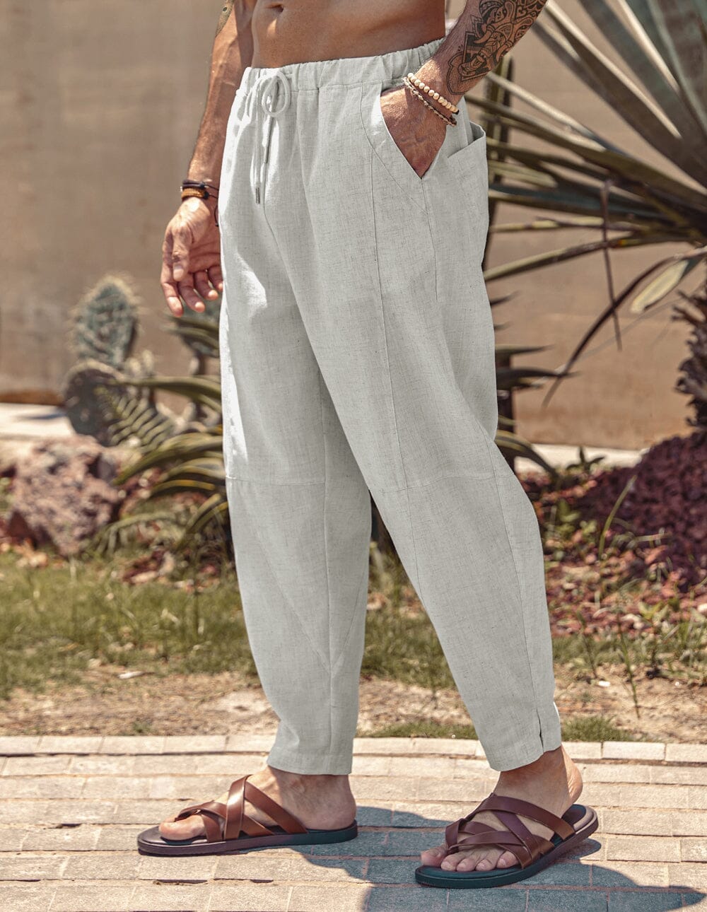 Pantalón harem holgado estilo playa