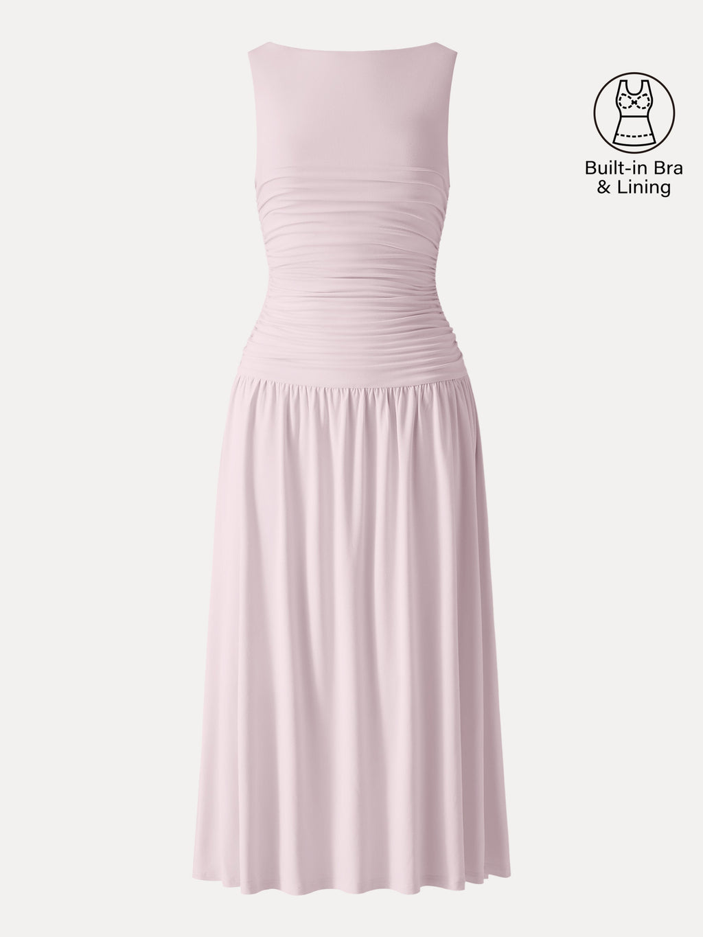 Vestido brami midi de cuello barco fruncido