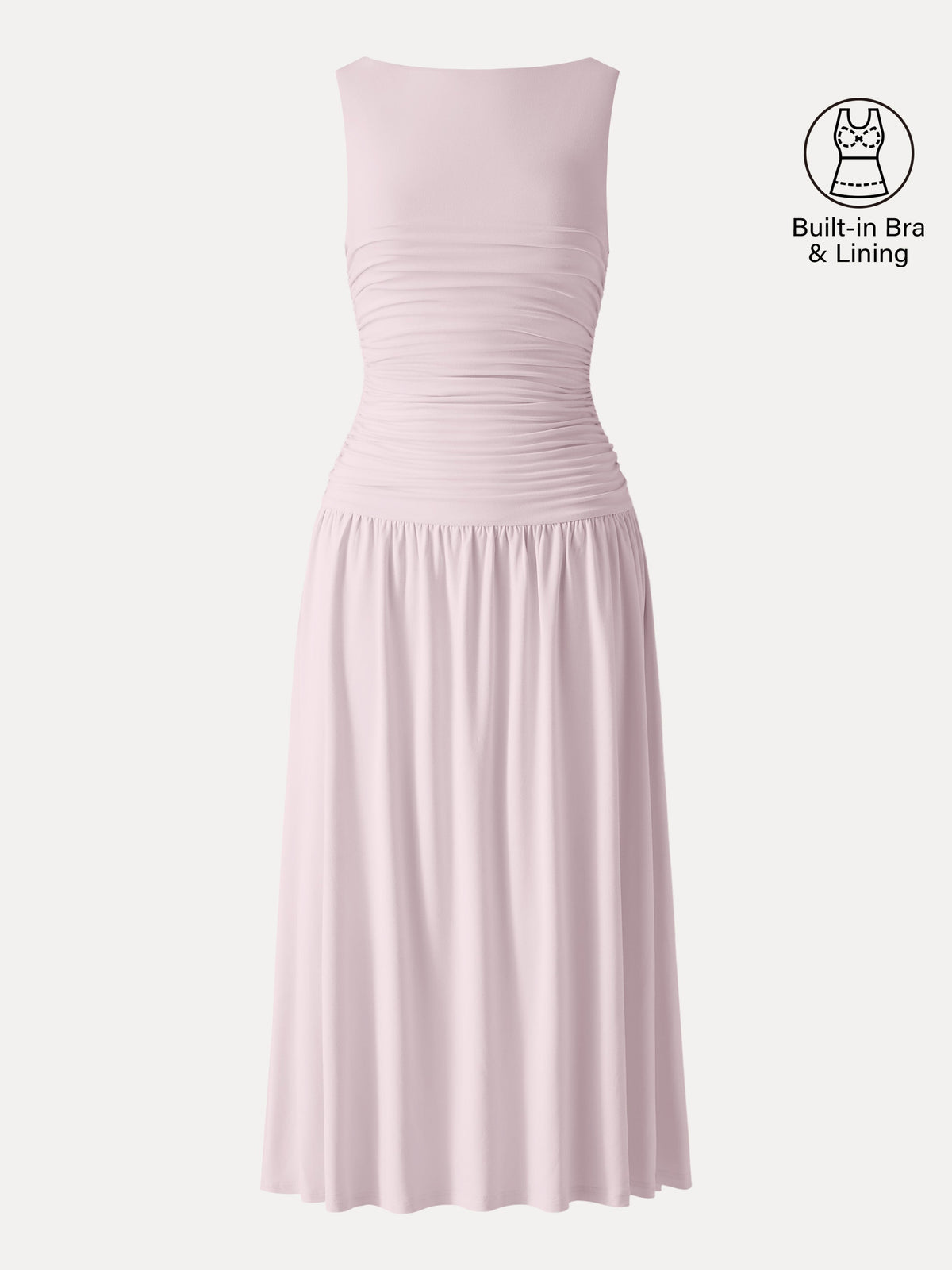 Vestido brami midi de cuello barco fruncido