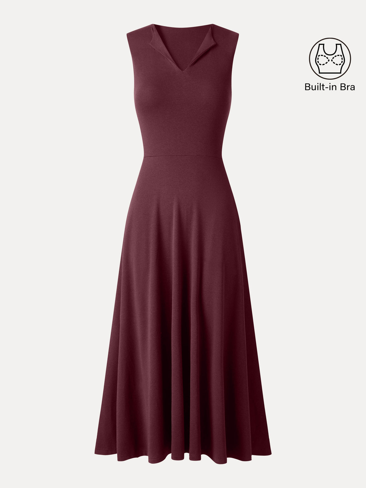 Vestido midi brami acanalado de cuello en V y línea A