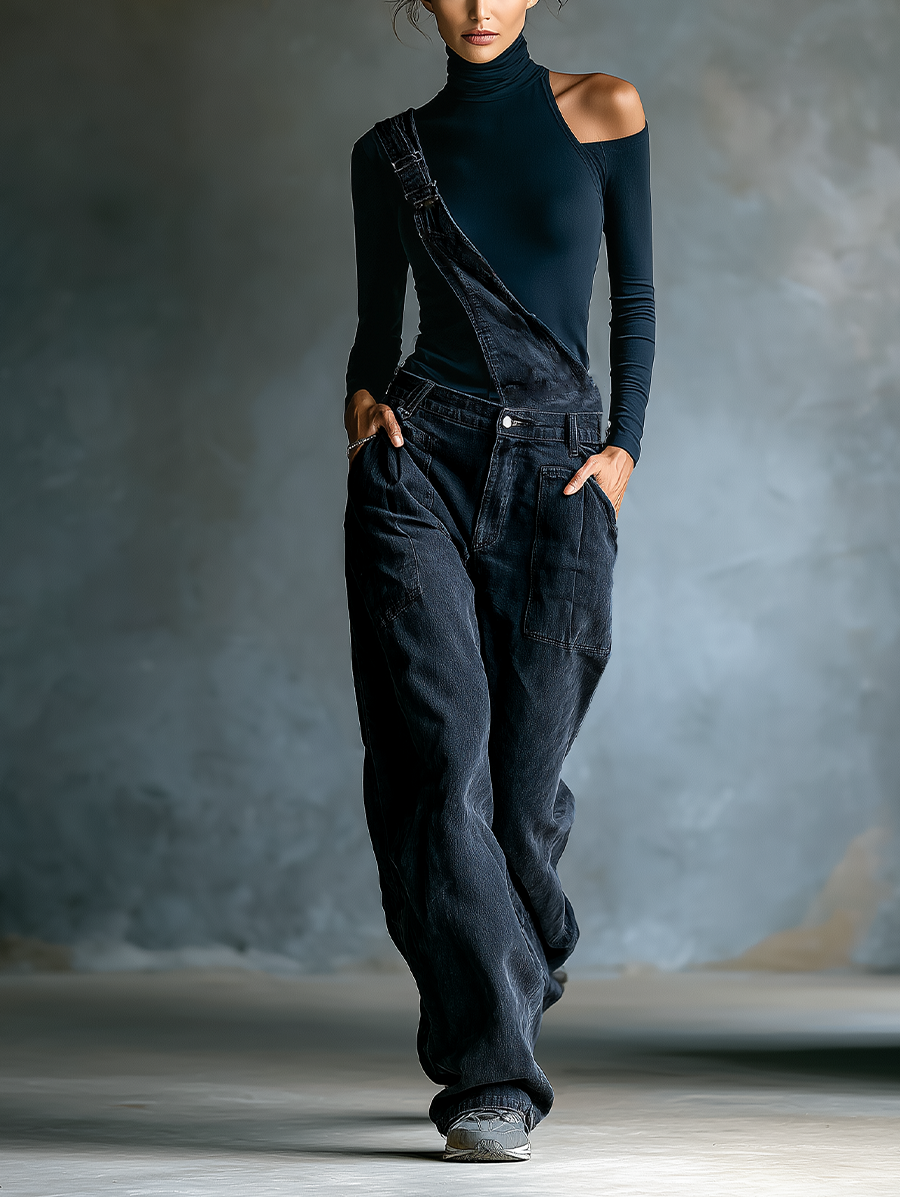 Peto vaquero azul oscuro con tirantes