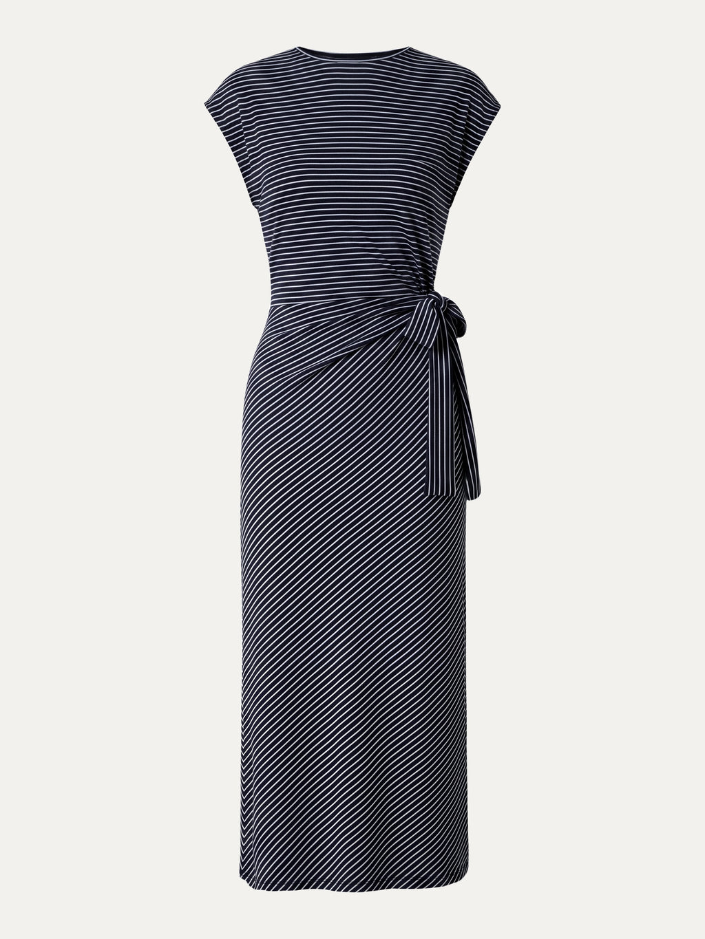 Vestido midi de rayas relajado con lazo ajustable