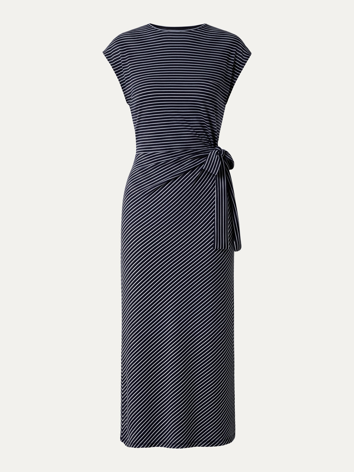 Vestido midi de rayas relajado con lazo ajustable