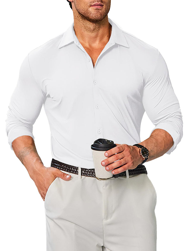 Camisa de vestir elástica antiarrugas de manga larga