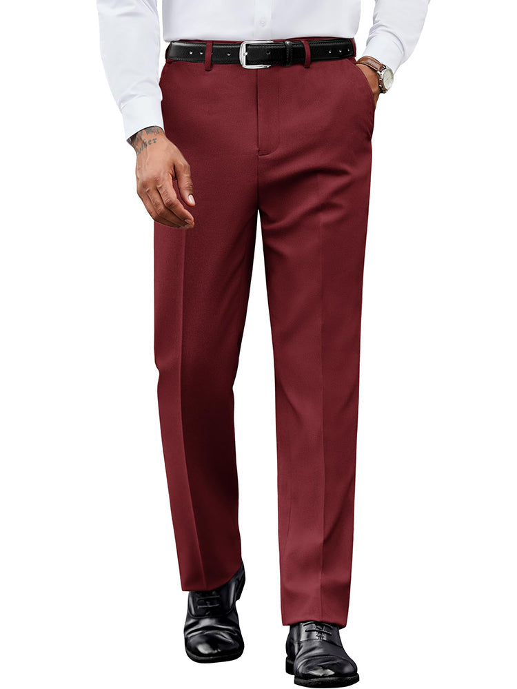 Pantalón de vestir frontal liso con cintura expandible