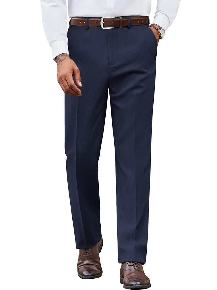 Pantalón de vestir frontal liso con cintura expandible