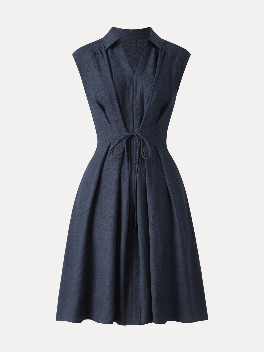 Vestido midi de cuello en V con cordón ajustable en la cintura