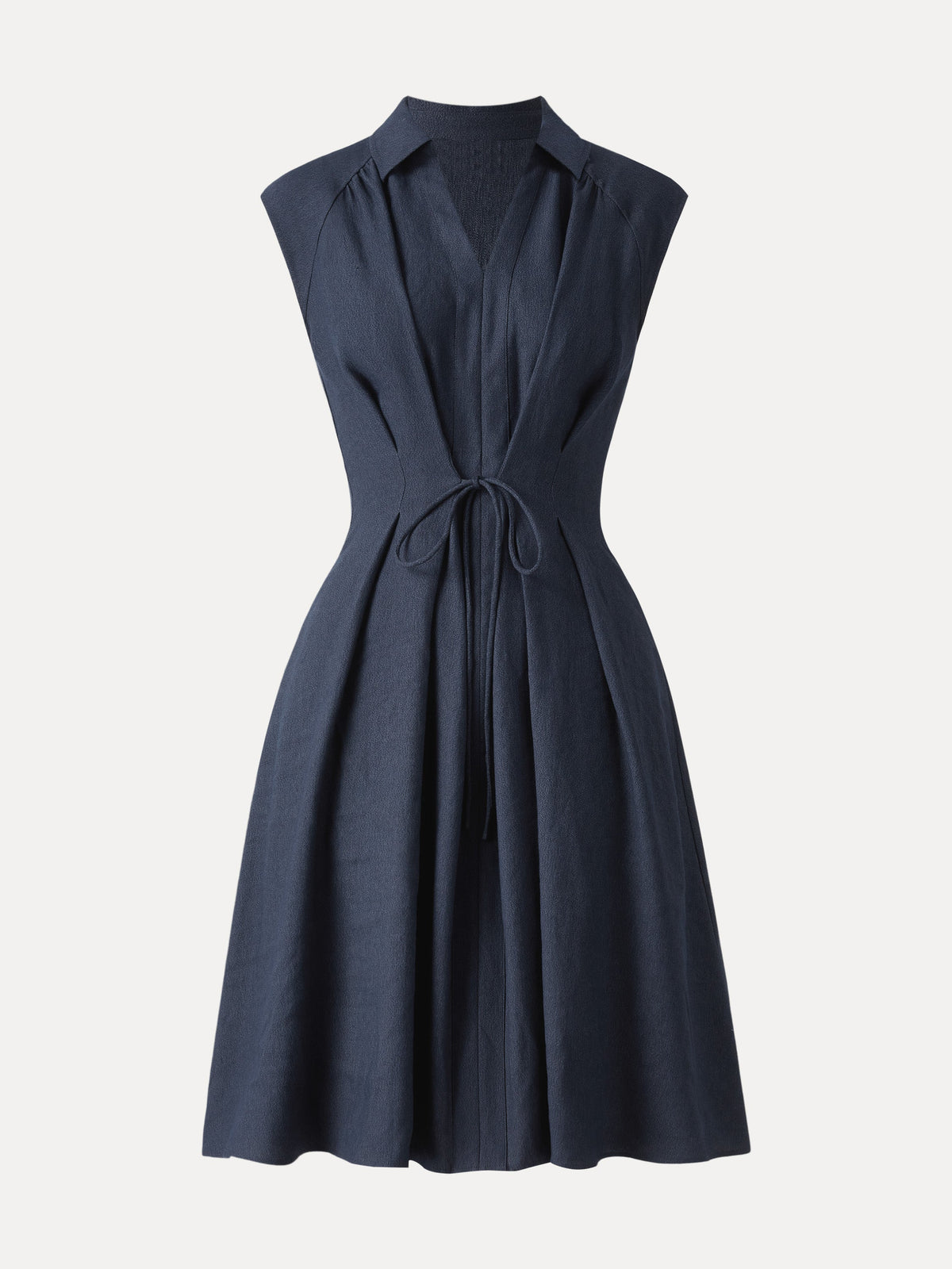 Vestido midi de cuello en V con cordón ajustable en la cintura