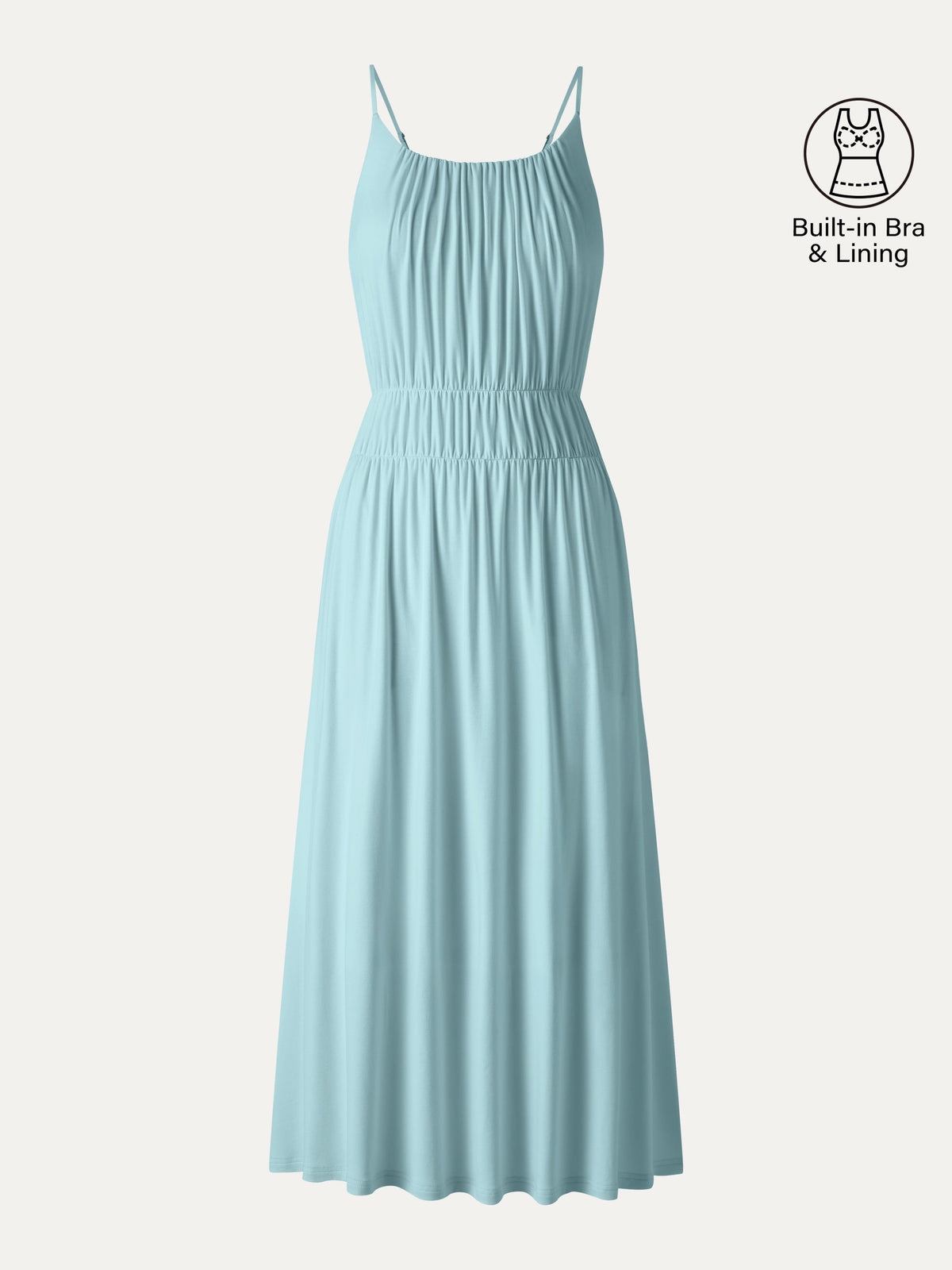 Vestido midi brami de tirantes finos y cuello en U fruncido