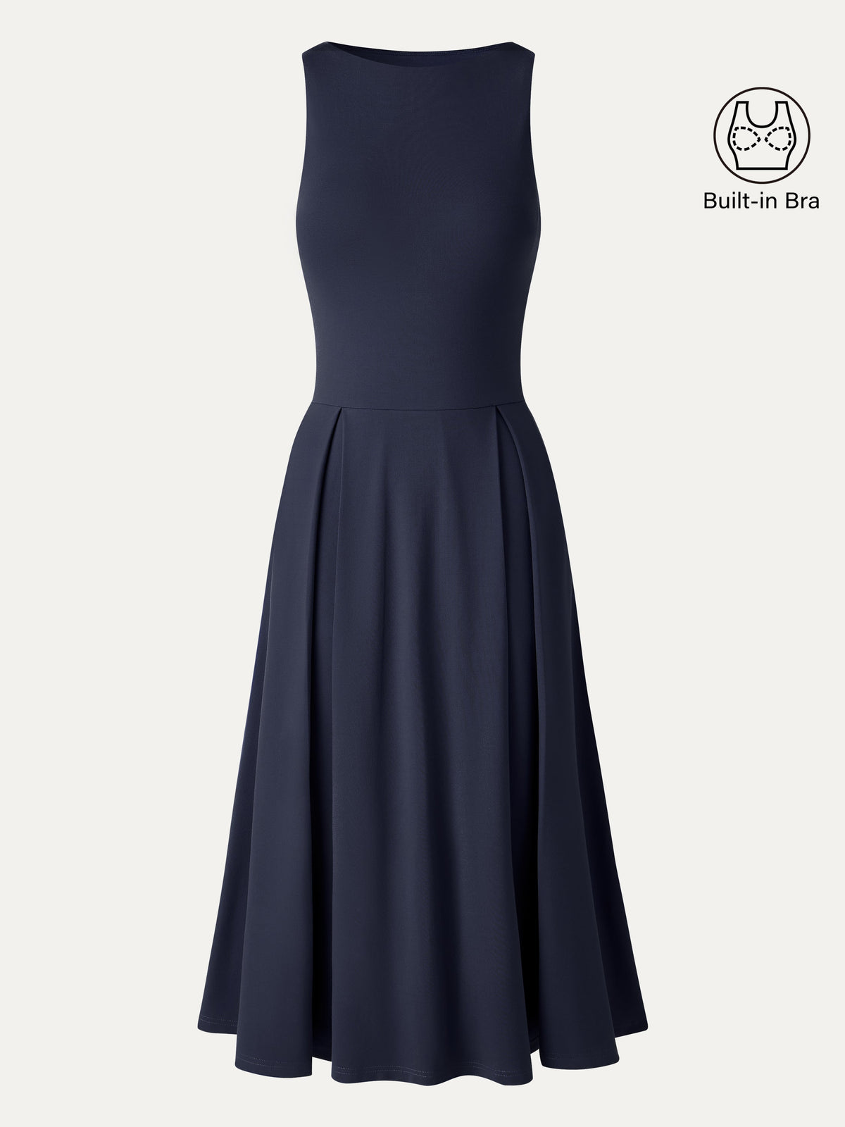 Vestido brami midi plisado de cuello barco con bolsillos
