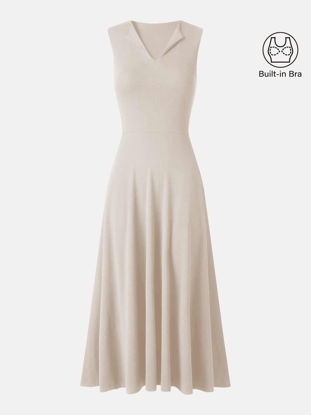Vestido midi brami acanalado de cuello en V y línea A