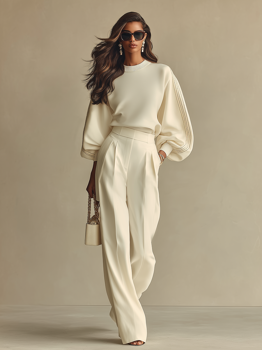 Pantalón ancho blanco roto de talle alto