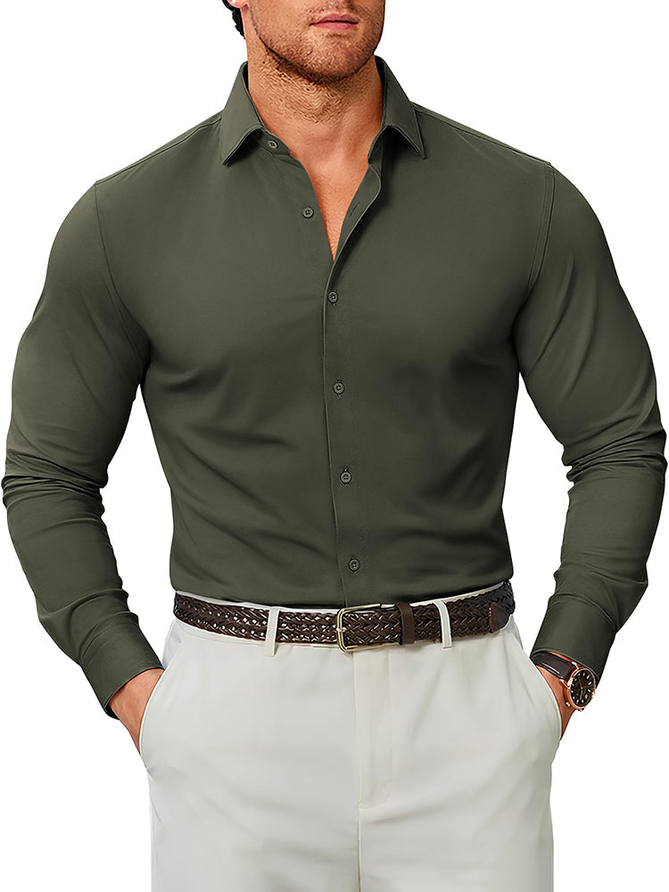 Camisa de vestir elástica antiarrugas de manga larga