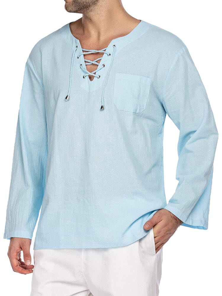 Camisa de lino y algodón con cordón ajustable