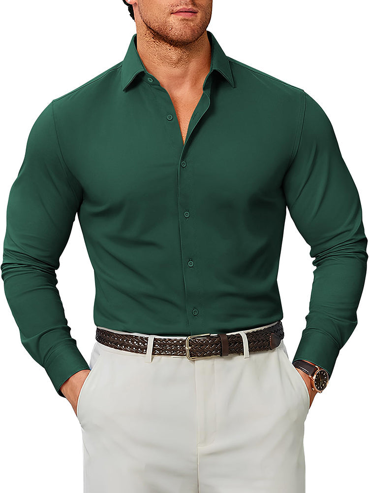 Camisa de vestir elástica antiarrugas de manga larga