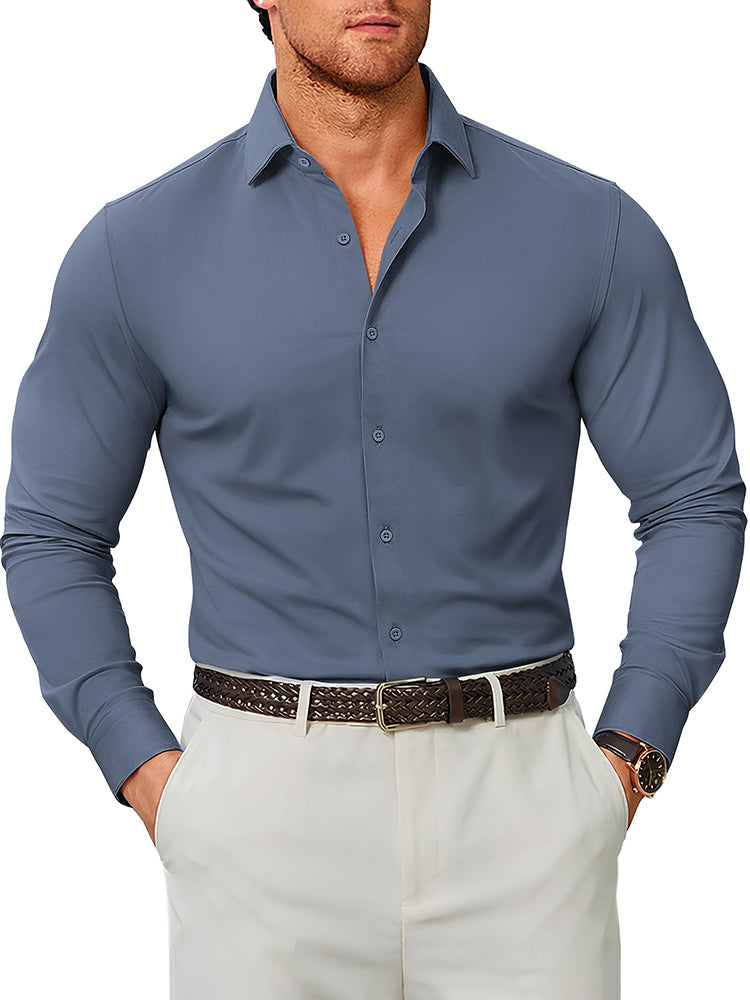Camisa de vestir elástica antiarrugas de manga larga