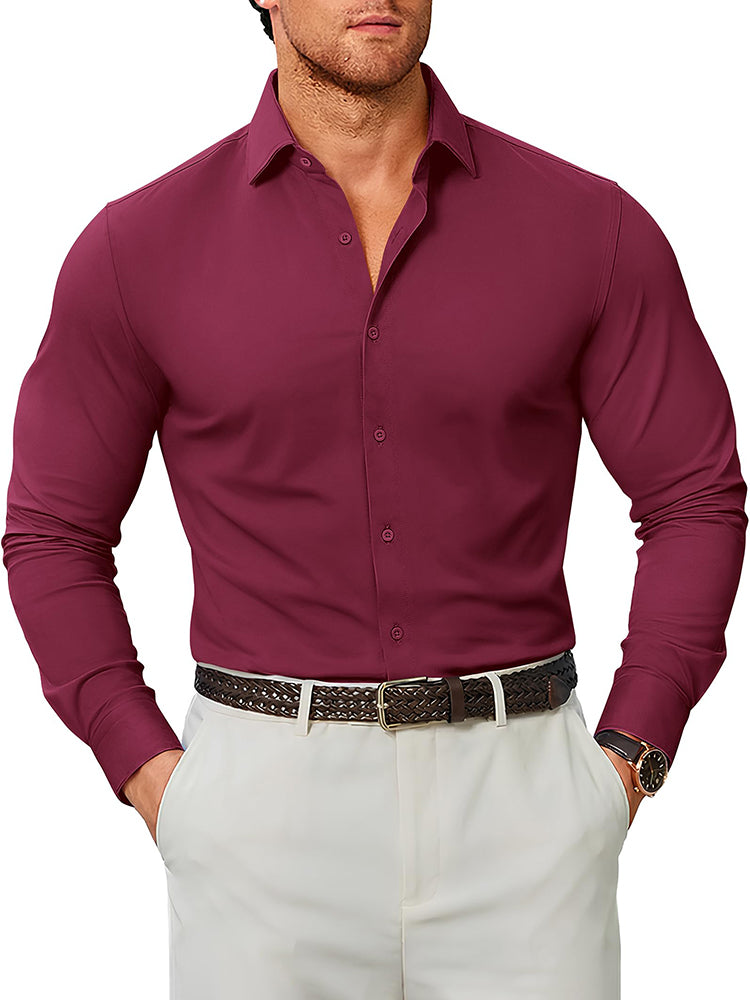 Camisa de vestir elástica antiarrugas de manga larga